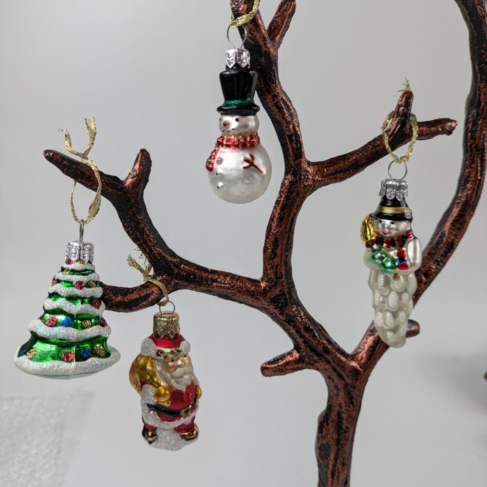 Mouthblown Christmas Ornaments 2.5" Set 4 Snowman Tree Santa Claus Holiday Decor